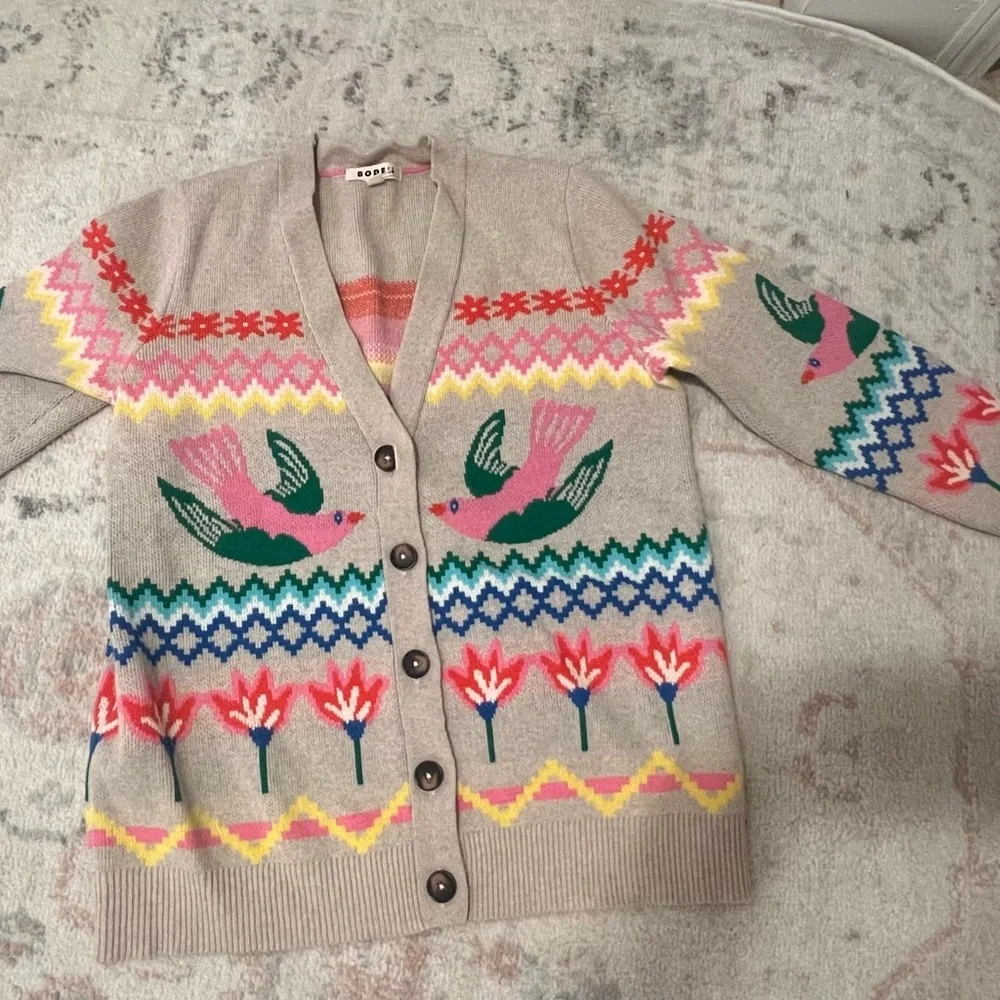 Boden Multicolor Bird Pattern Cardigan - Picture 4 of 6